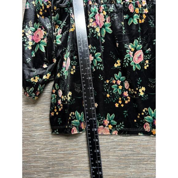 Cato Velvet Peasant Blouse 18/20W Black Pink Rose Floral Cottage Core Coquette - Picture 6 of 7